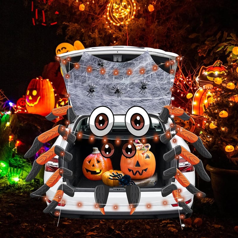 HEORIM Halloween Trunk or Treat Car Decorations Kits,Trunk Or Treat Decorations with Spider Web for SUV, Garage Door, Halloween Car Decorations Outdoor Archway Entryway Decorations - Image 2